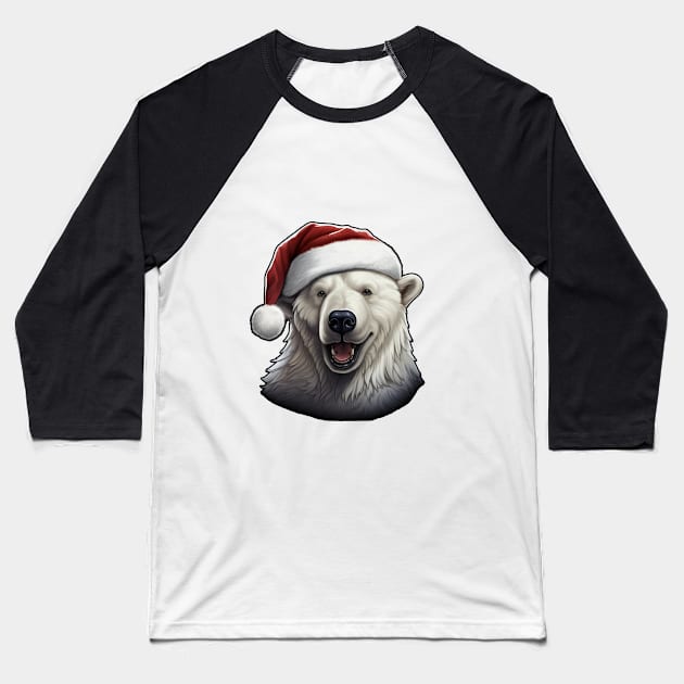 Adorable Polar Bear Wearing a Santa Claus Hat Baseball T-Shirt by PitubeArt